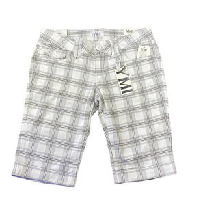 New YMI Jeans Wear Womens White Gray Plaid Flat Front Low Rise Bermuda Shorts 9